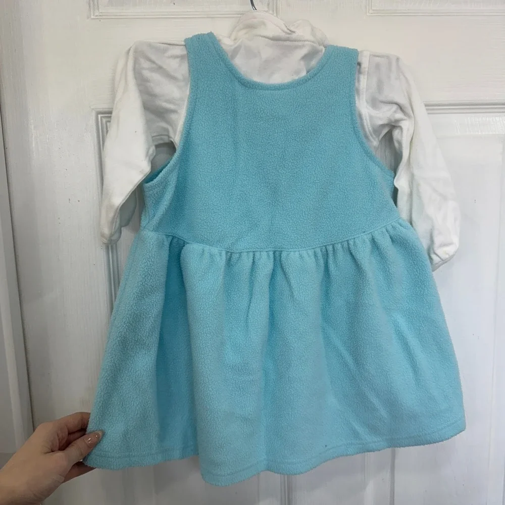 Vintage OshKosh B'Gosh Overall Dress Floral Baby Blue Ruffle Top Long Sleeve